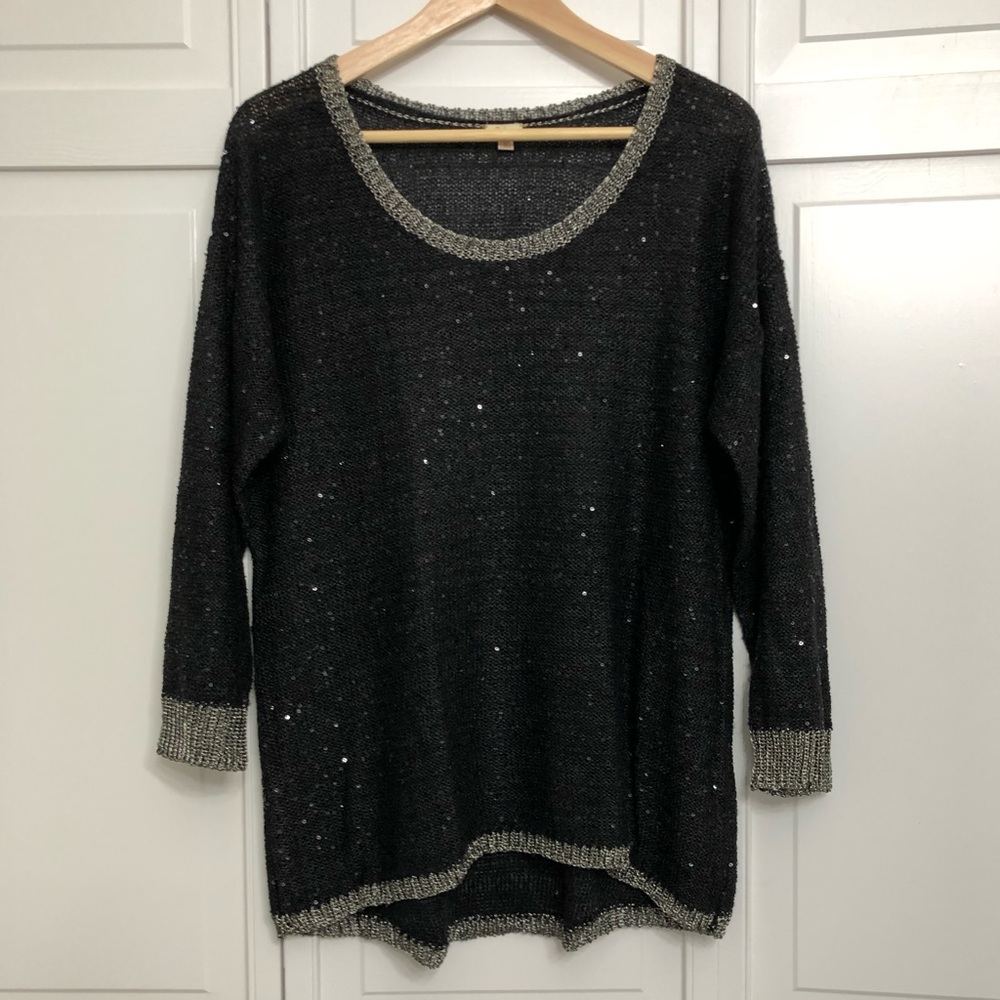 EUC ✅ Reba Sequined Black Open Weave Sweater Large - Picture 7 of 7